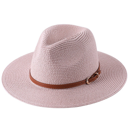 Unisex Straw Fedora Hat with Pineapple and Star Pattern for Beach