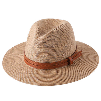 Unisex Straw Fedora Hat with Pineapple and Star Pattern for Beach