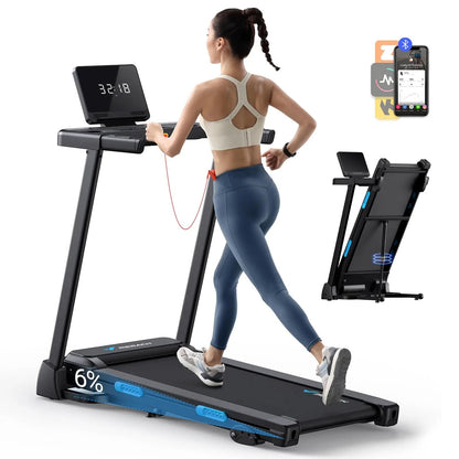 Compact Treadmill with 6% Incline | Speed 0.8–7.5 MPH, 265 lb Limit, Heart Rate Monitor, App Connection & Shock-Absorbing Surface