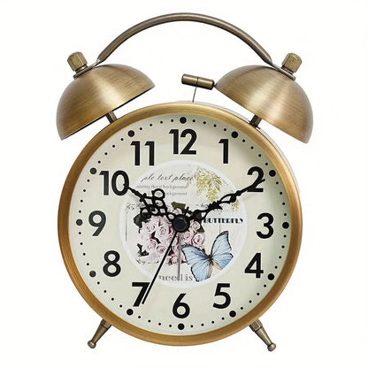 Scandinavian Vintage Twin Bell Alarm Clock with Luminous Metal Design