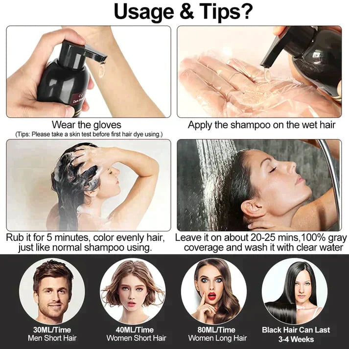 Ayurvedic Black Hair Dye Shampoo - No Side Effects