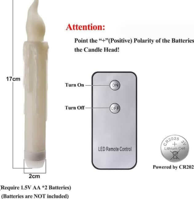20 Floating LED Taper Candles with Candle Holders and Remote Control
