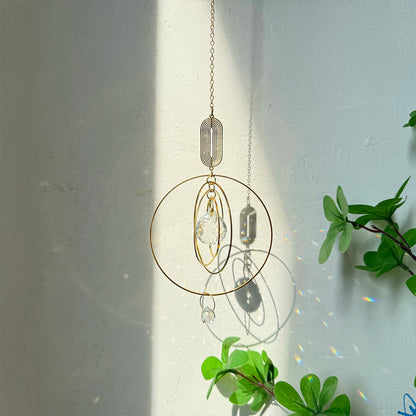 Rainbow Effect Crystal Sun Catcher with Metal Rings - 30 cm