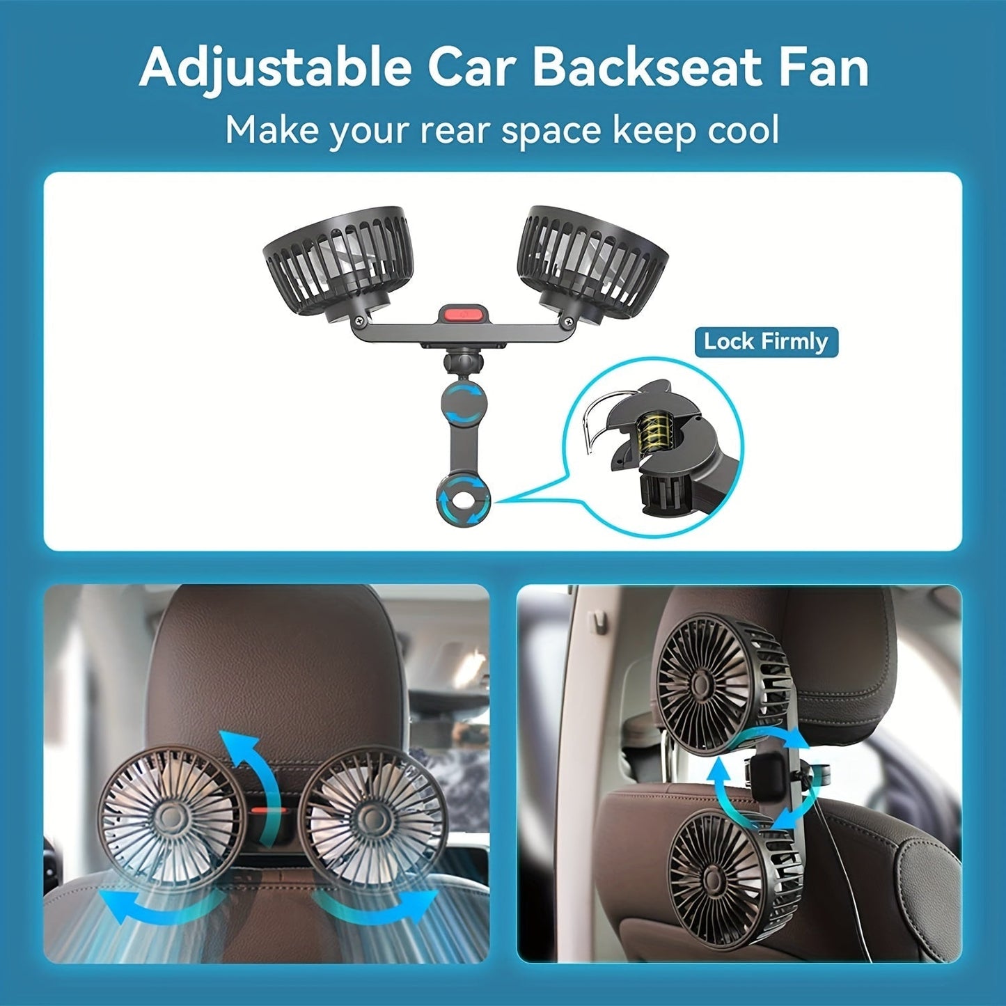 Compact Dual-Head Car Fan - 360° Rotating Air Conditioner with Strong Wind