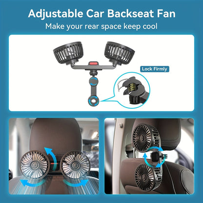 Compact Dual-Head Car Fan - 360° Rotating Air Conditioner with Strong Wind