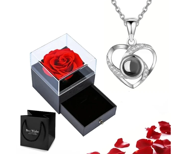 Roman Necklace | Eternal Rose and Heart Pendant | Luxurious Gift Set