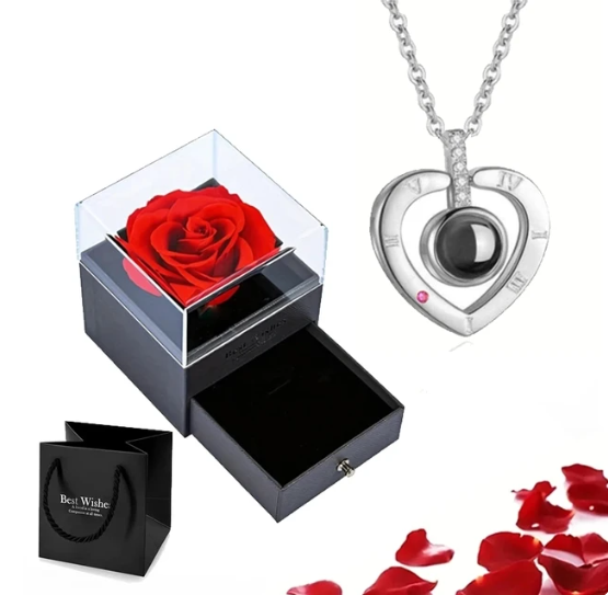 Roman Necklace | Eternal Rose and Heart Pendant | Luxurious Gift Set