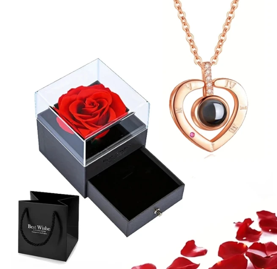 Roman Necklace | Eternal Rose and Heart Pendant | Luxurious Gift Set