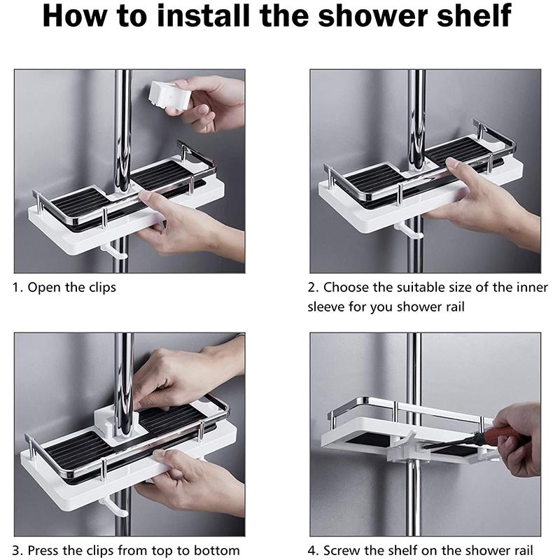 Shower Storage Organizer for Rail - No Drill Bathroom Shelf Caddy