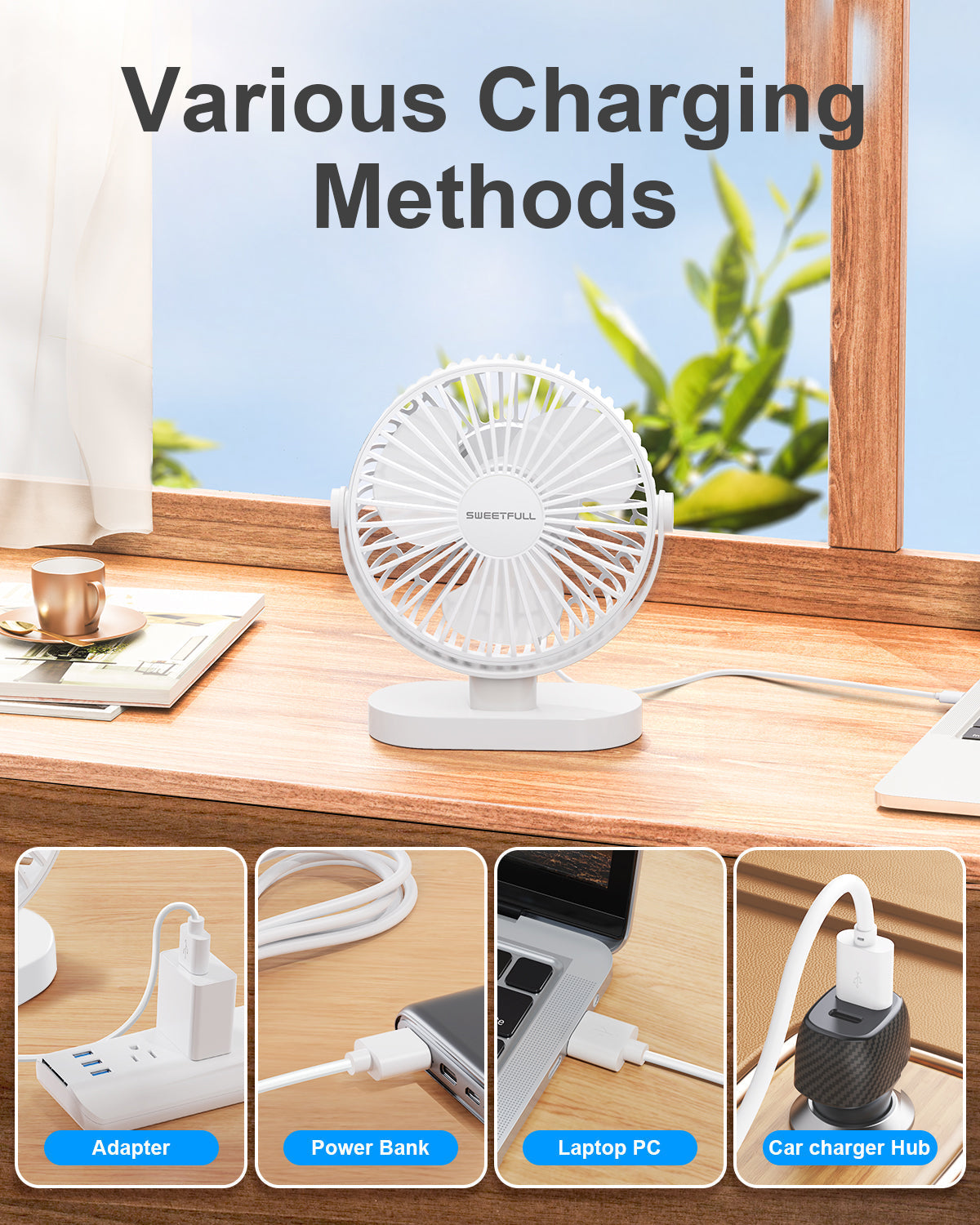 6.5 Inch Portable USB Desk Fan for Home, Office, Car, and Travel
