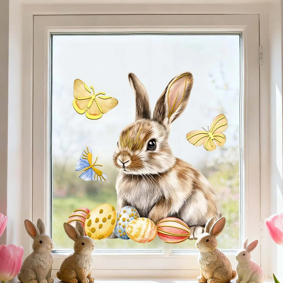 Easter Window Stickers with Vibrant Rabbits & Eggs | Spring Decor