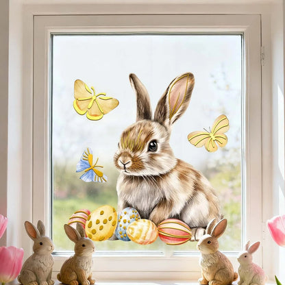 Easter Window Stickers with Vibrant Rabbits & Eggs | Spring Decor