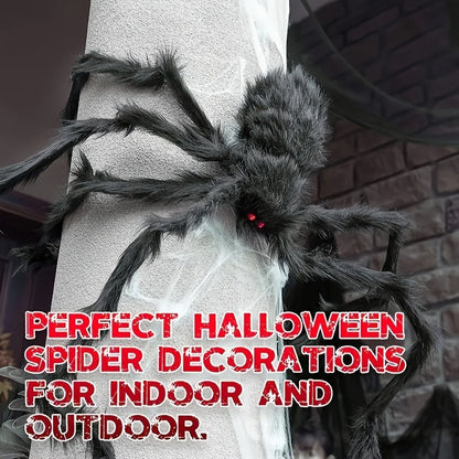 Halloween Decoration Set – 2 Giant 50cm Spiders with Stretchy Web
