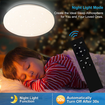 Dimmable 24W LED Ceiling Fixture with Starry Sky Design