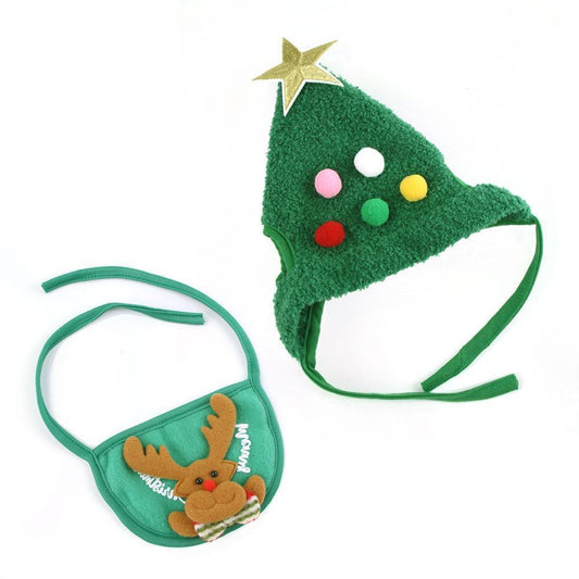 Festive Pet Hat for Christmas with Fur Trim and Golden Accents