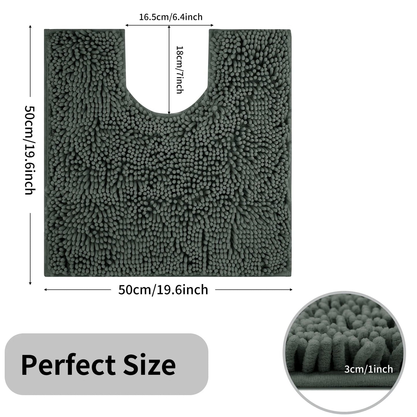U-Shaped Toilet Mat – Chenille Bath Rug with High Absorbency, Non-Slip, Machine Washable, Soft and Cozy