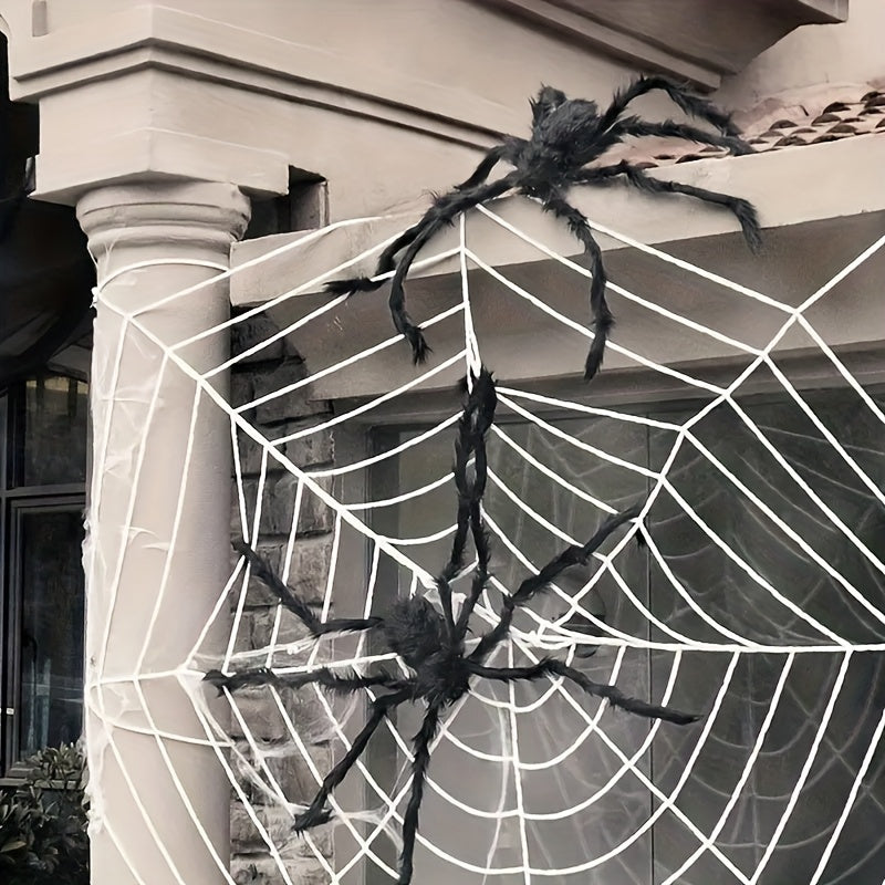 Halloween Decoration Set – 2 Giant 50cm Spiders with Stretchy Web
