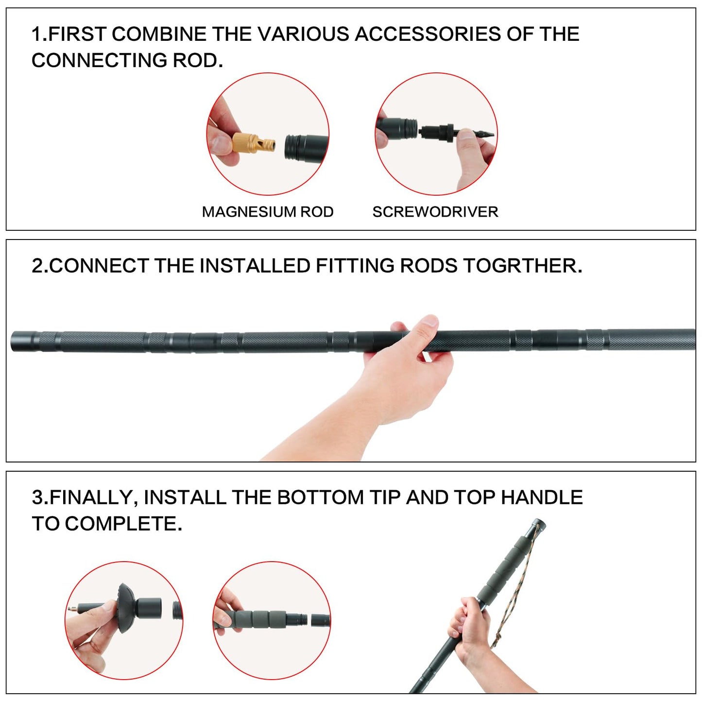 Aluminum Trekking Pole with Survival Tools | Adjustable Up to 106 cm | Shock-Absorbing Tip | Includes Camouflage Carry Bag