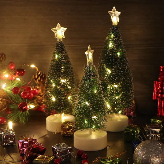 Mini LED Christmas Tree with Copper Wire Lights and Snow Effect - 16-21 cm, Warm White or Multicolor, Battery Operated