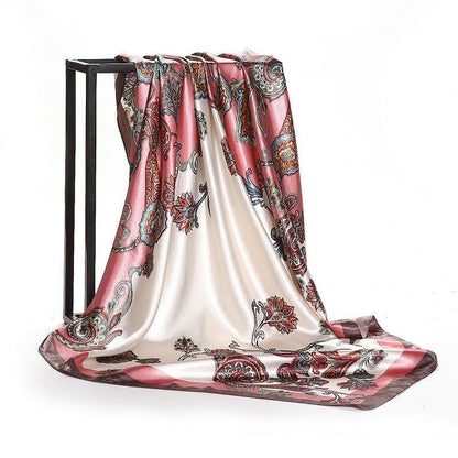 Large Square Simulation Silk Scarf – Versatile Fashion Accessory