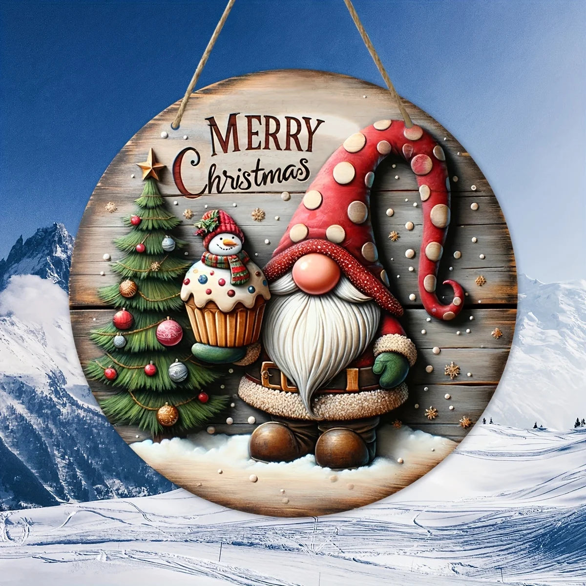 Round Wooden Christmas Sign - "Merry Christmas" - Traditional Door and Wall Decor
