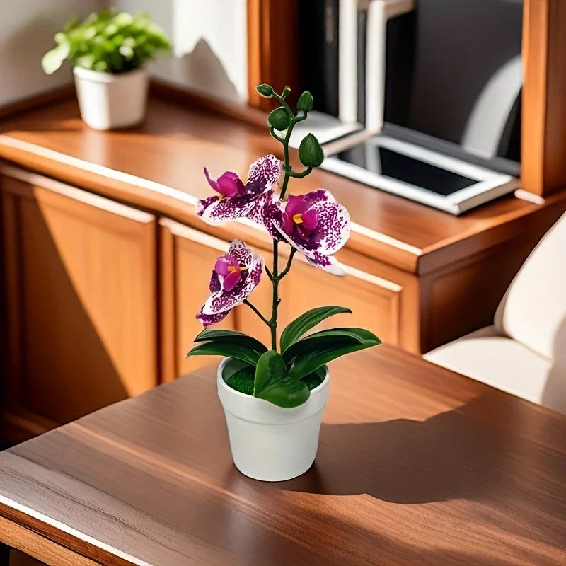 Artificial Orchid Bonsai | Realistic Flowers | Light-Resistant Table Decor for Living Room, Office & Entryway