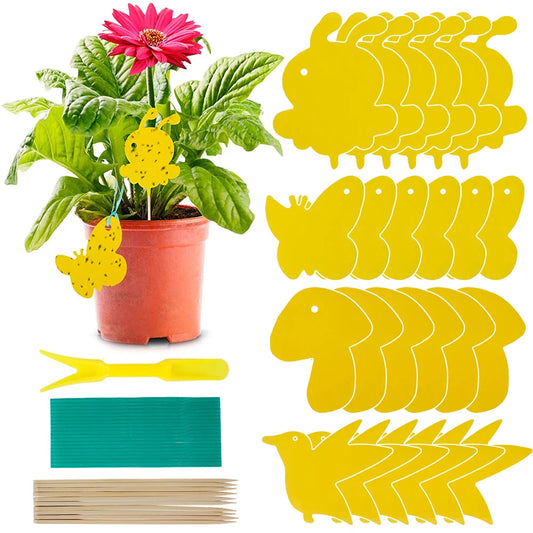 59-Piece Yellow Fly Trap Kit | Double-Sided Adhesive Sheets for Fruit Flies & Insects | Safe for Plants and Non-Toxic