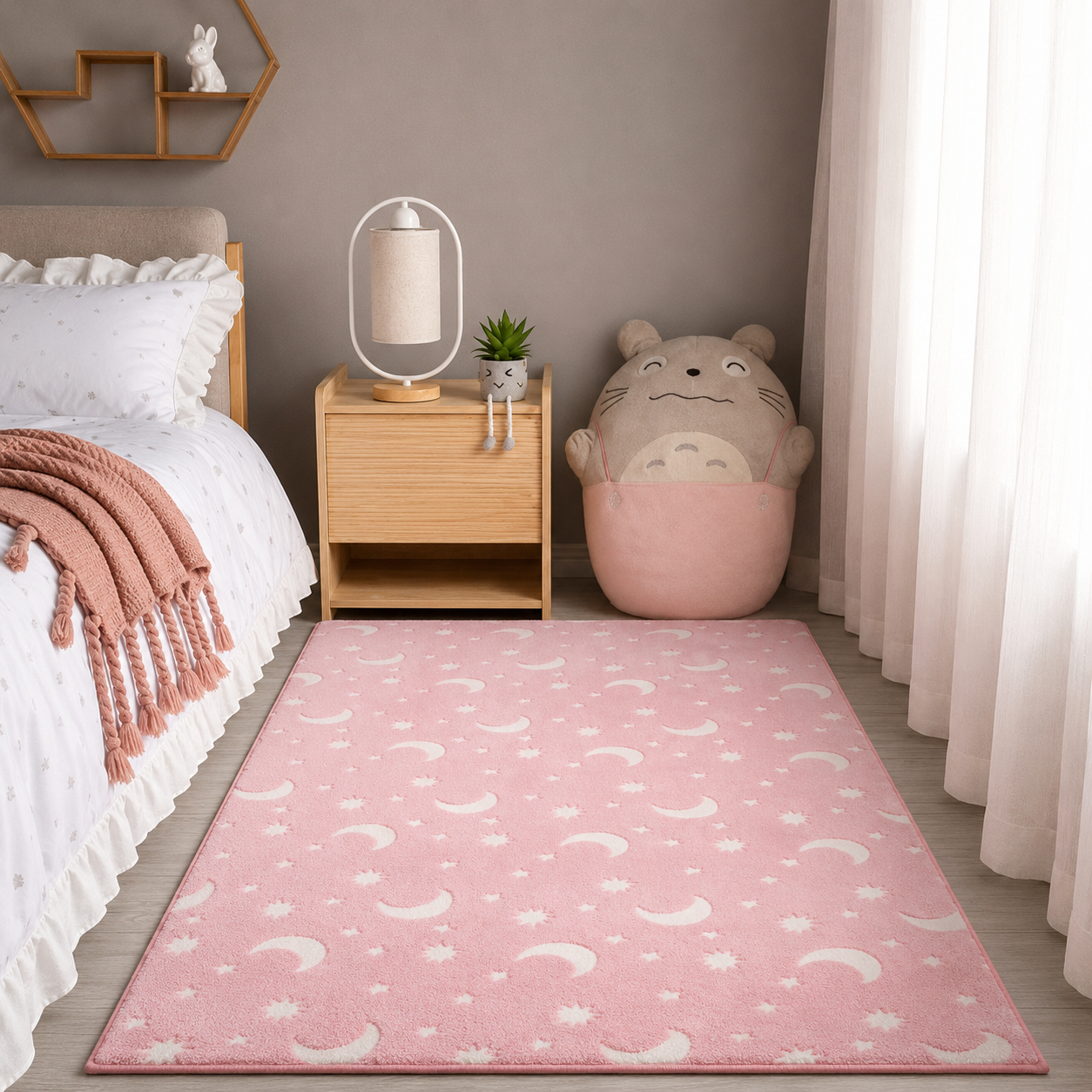 Glow in the Dark Area Rug for Children – Moon and Star Pattern