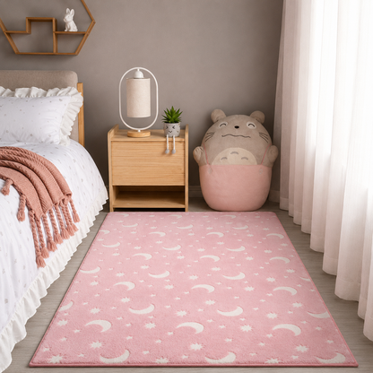Glow in the Dark Area Rug for Children – Moon and Star Pattern