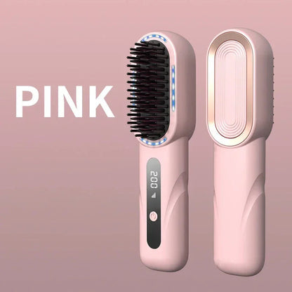 Cordless Hair Straightening Comb with Ions | Rechargeable Heat Protectant with 4 Settings