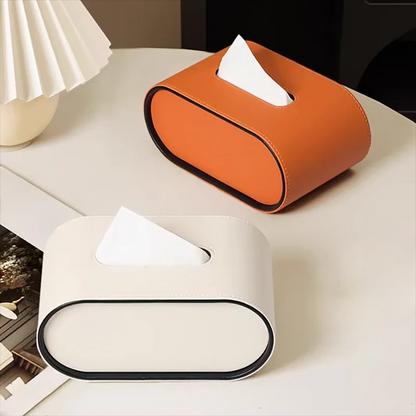 Leather Tissue Box Cover – Oval Design for Home, Vehicle & Workplace