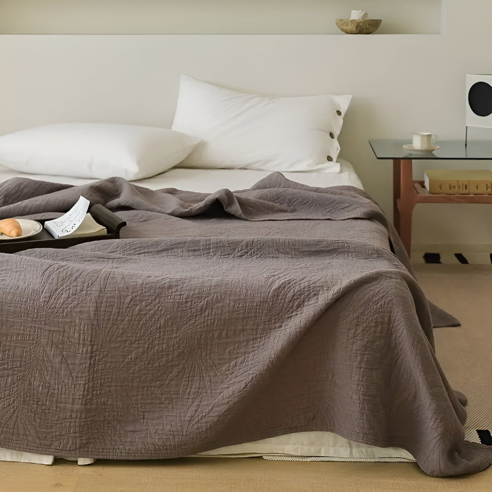 Cozy Leaf Design Cotton Throw Blanket