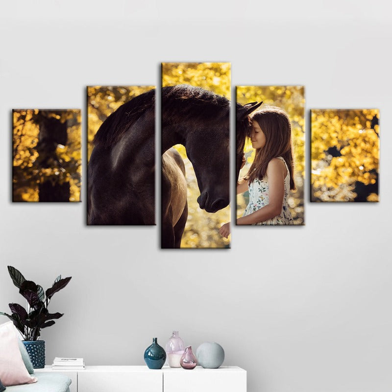 5-Piece Canvas Art: Girl and Horse Bonding