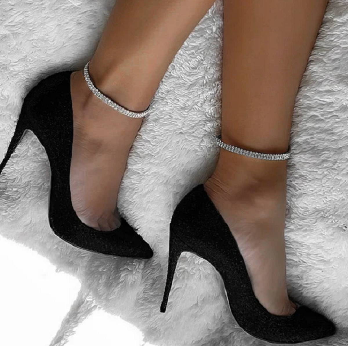 Rhinestone-Embellished Silver Anklet Bracelet – Foot Jewelry Chain