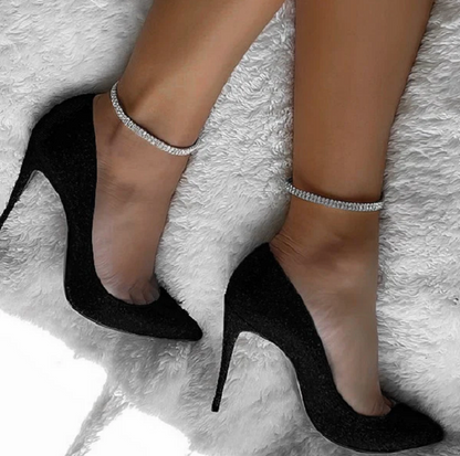 Rhinestone-Embellished Silver Anklet Bracelet – Foot Jewelry Chain