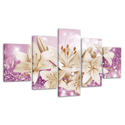 5-Piece Canvas Wall Art Featuring Bedazzled Rose Gold Lilies