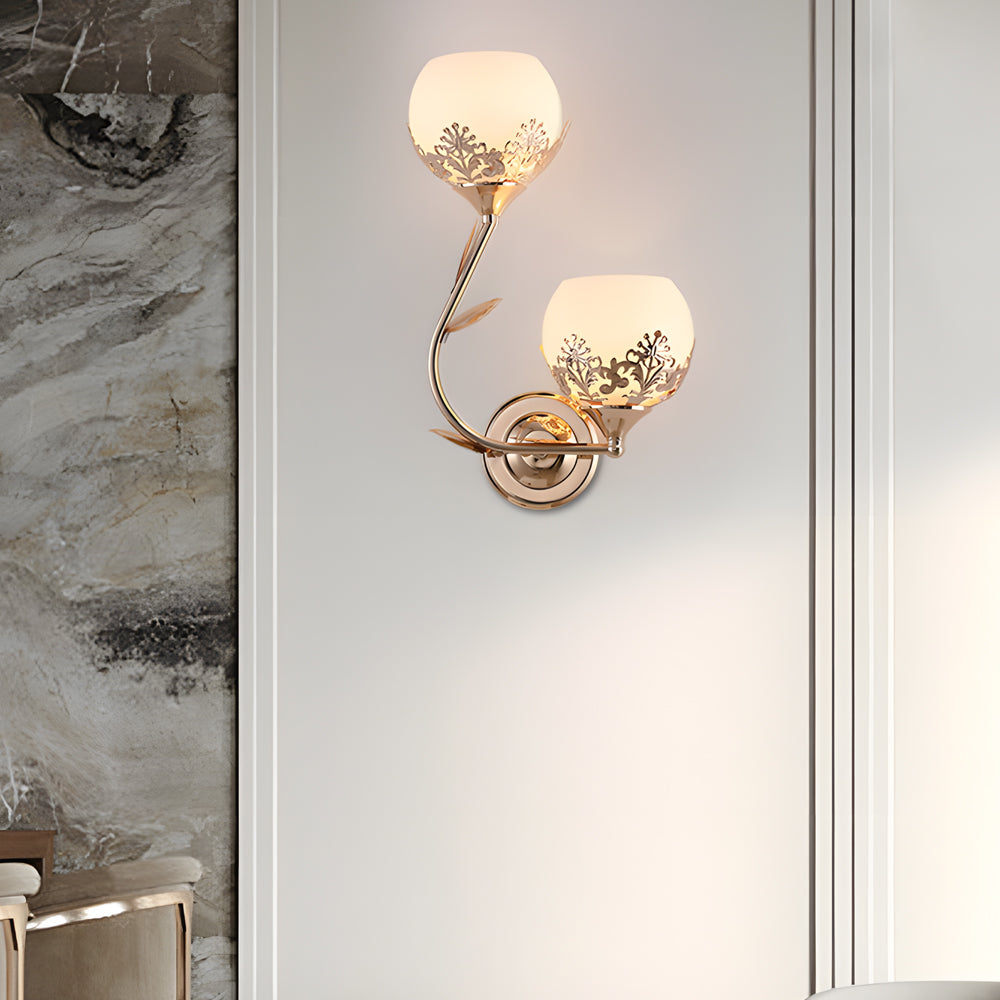 Simple European Style Wall Sconces with 2-Light Glass Flower Design