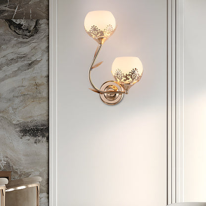 Simple European Style Wall Sconces with 2-Light Glass Flower Design