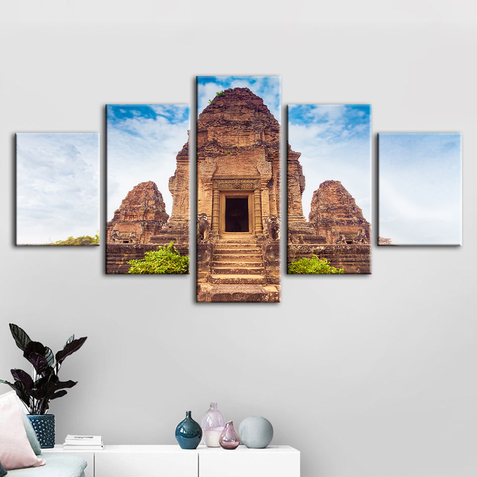 5 Piece Canvas Art Set - Ancient Temple Themed Wall Decor