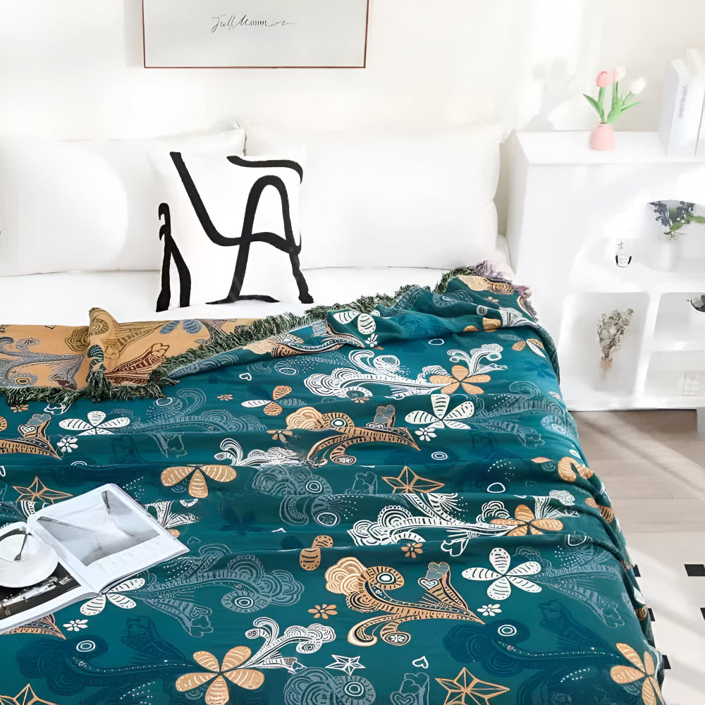 Artistic Botanical Cotton Throw Blanket