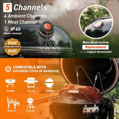 Bluetooth Meat Thermometer with Wireless Connectivity - 2/4 Probes for BBQ and Oven
