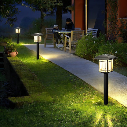 Set of 2 Black Waterproof LED Solar Lawn Lights in Vintage Square Design