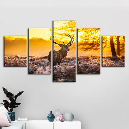 Serene Winter Deer Canvas Art - 5 Piece Set