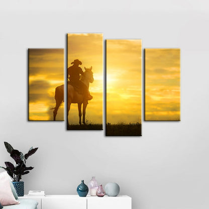 Rustic Sunset Cowboy Canvas Art Set - 4 Panels