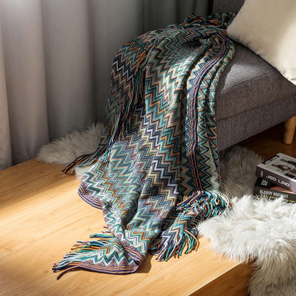 Vibrant Geometric Tasseled Throw Blanket for All Seasons