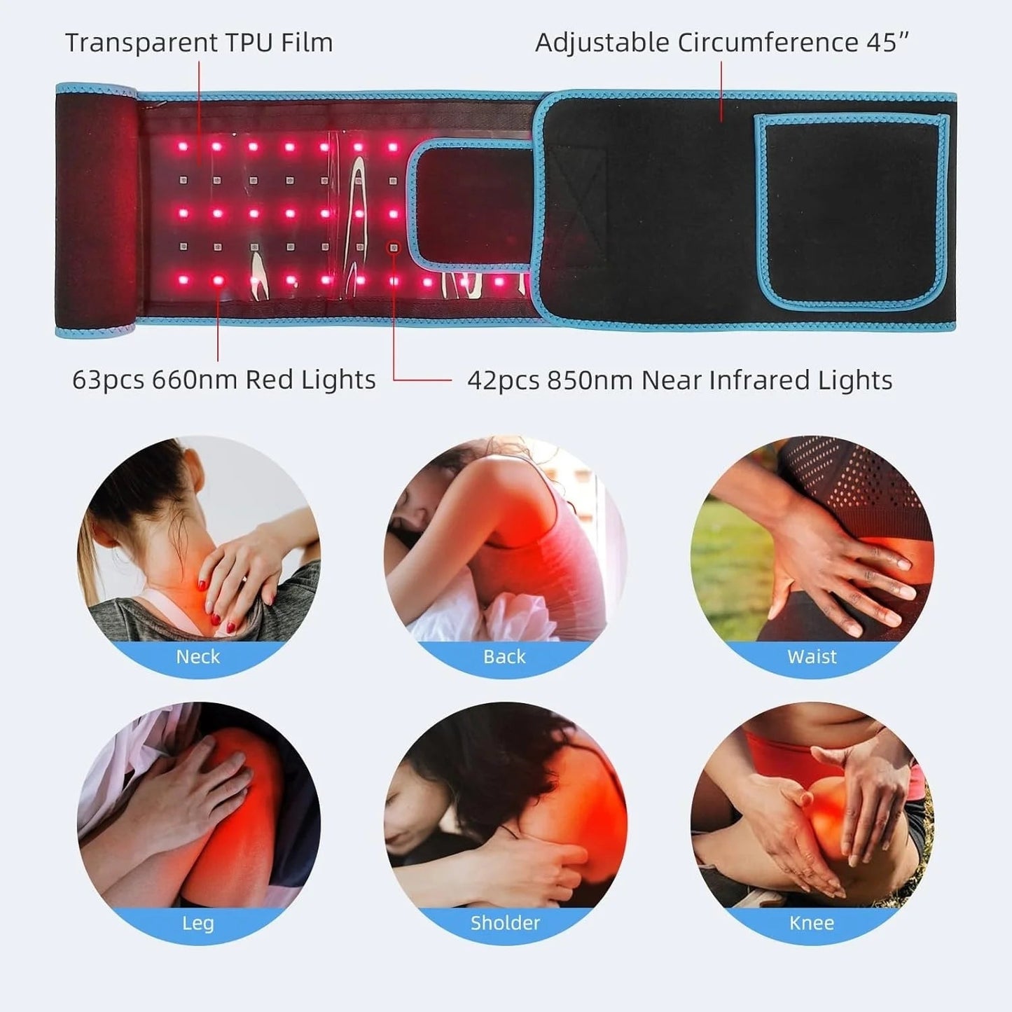 Infrared Waist Wrap with Red Light Therapy – 660nm 850nm for Pain Relief and Recovery