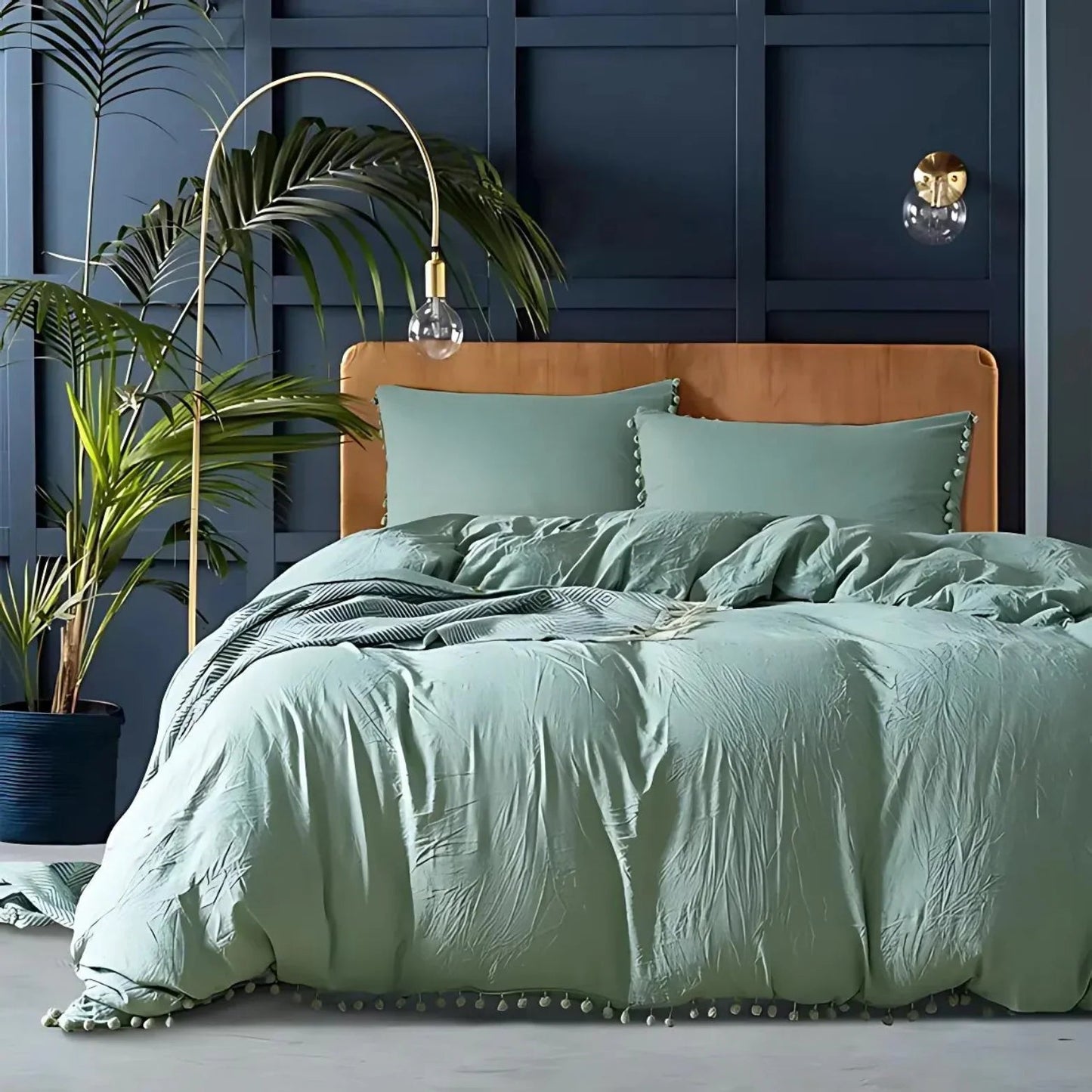 Nordic Quilt Cover Set with Pompom Trim