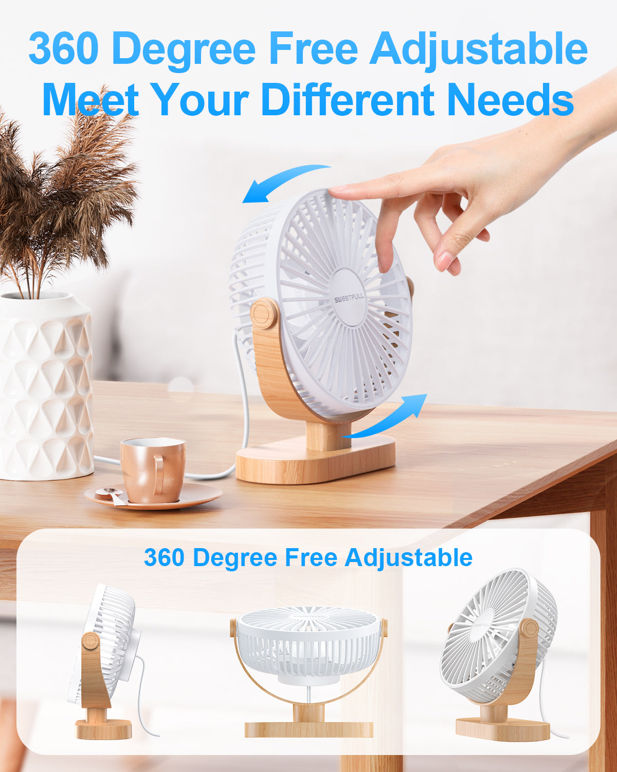 6.5 Inch Portable USB Desk Fan for Home, Office, Car, and Travel