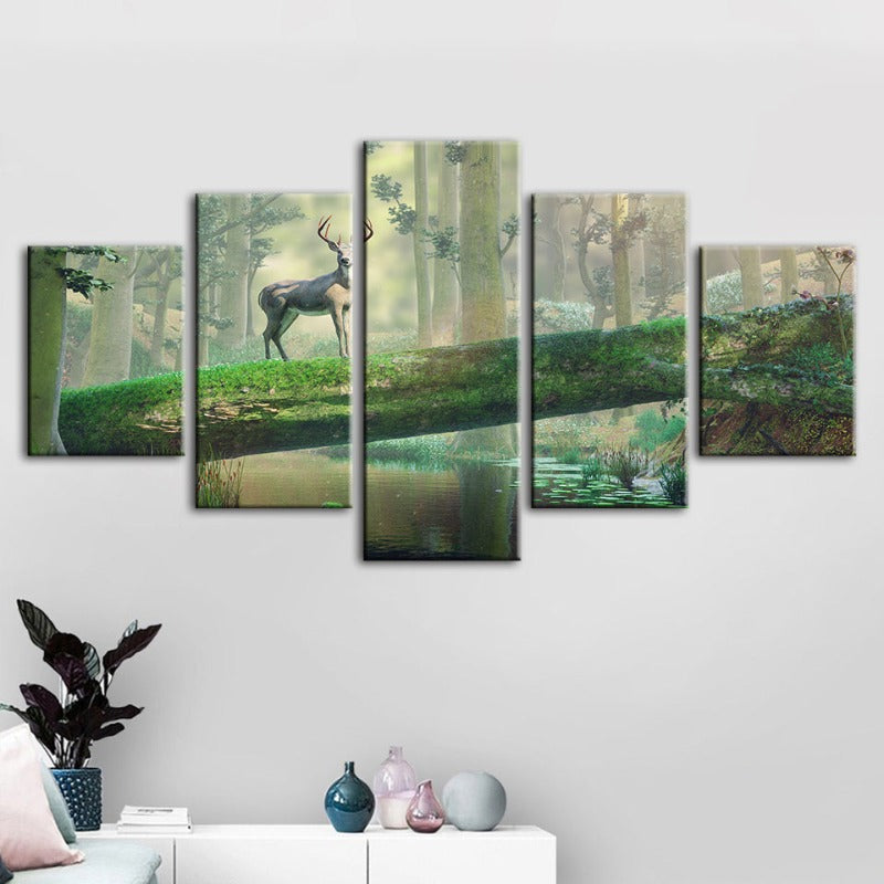 Serene Woodland Deer - 5-Piece Canvas Art Set
