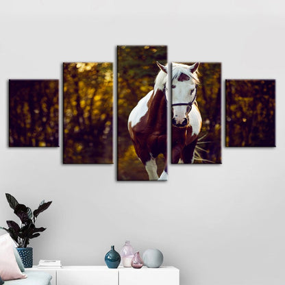 Serene Overo Horse Canvas Art Set – 5 Panel Decor